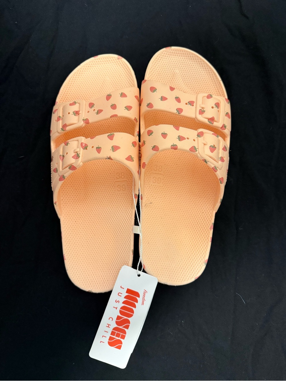 Freedom Moses Peach Strawberry Print Slide Sandals